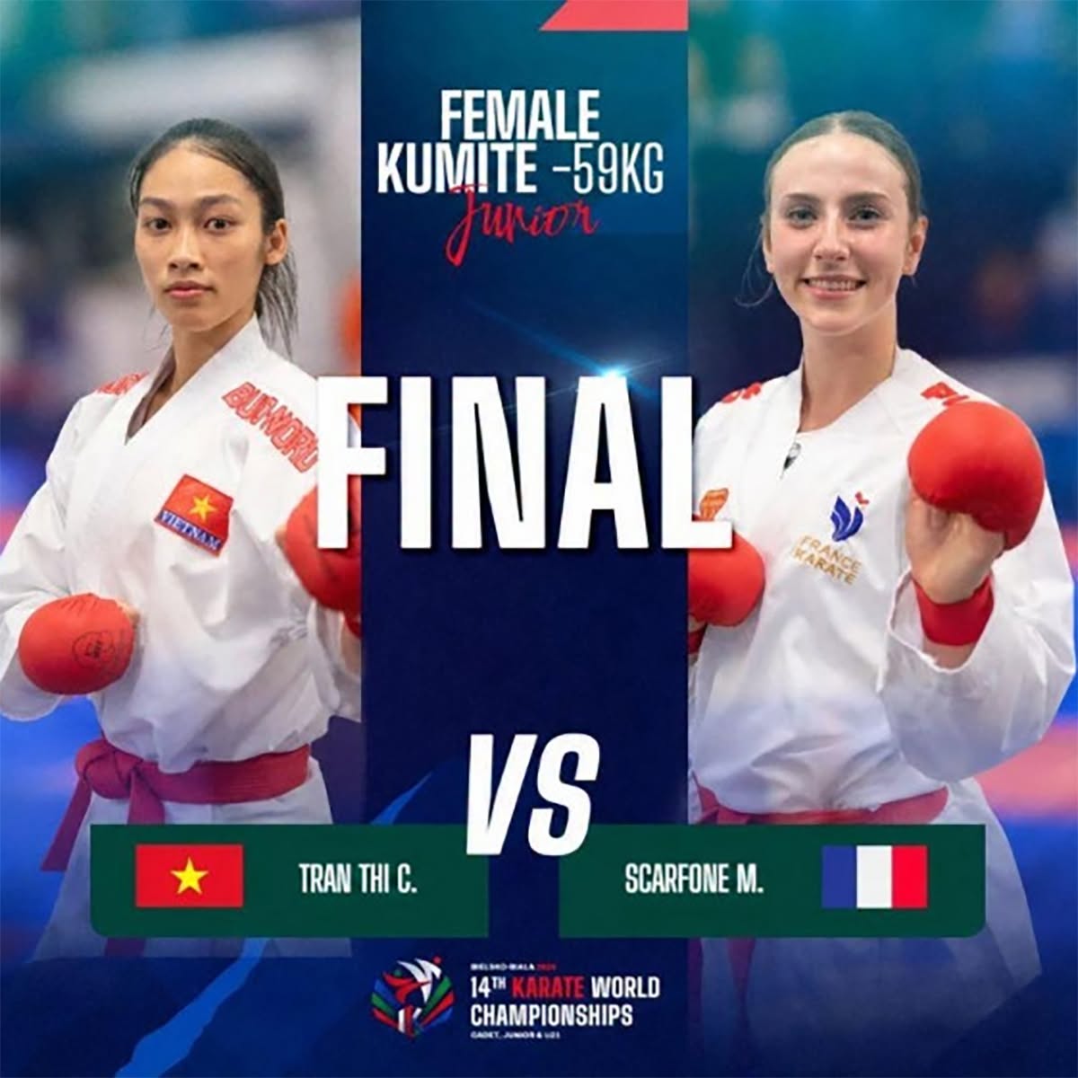 Trần Thị Cẩm Tú đã không thể vượt qua Morgane Scarfone - Ảnh: WKF
