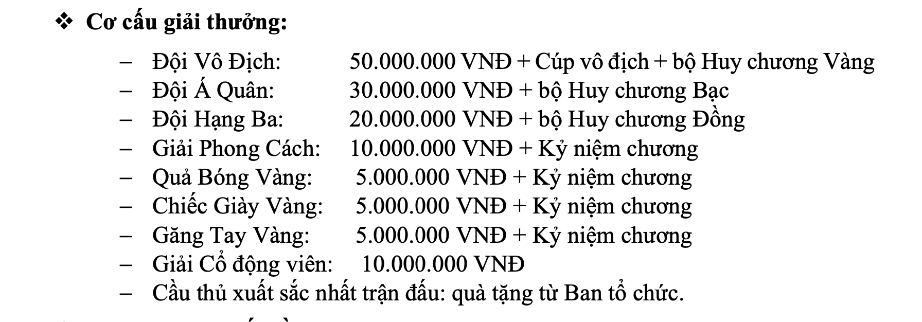 Cơ cấu giải thưởng hấp dẫn tại giải bóng đá sinh viên ĐH Quốc gia TP.HCM mở rộng - THACO CUP 2026